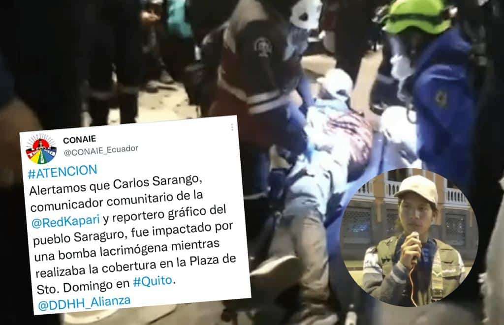 Comunicador comunitario ecuatoriano fue impactado con objeto durante el paro y cayó al piso